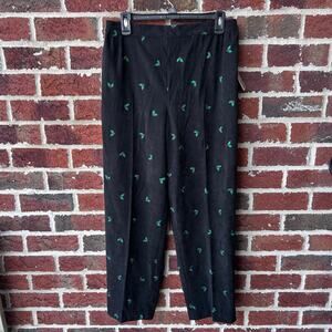 Vintage Petite Black Christmas Holly Embroidered Trousers Size Petite Large